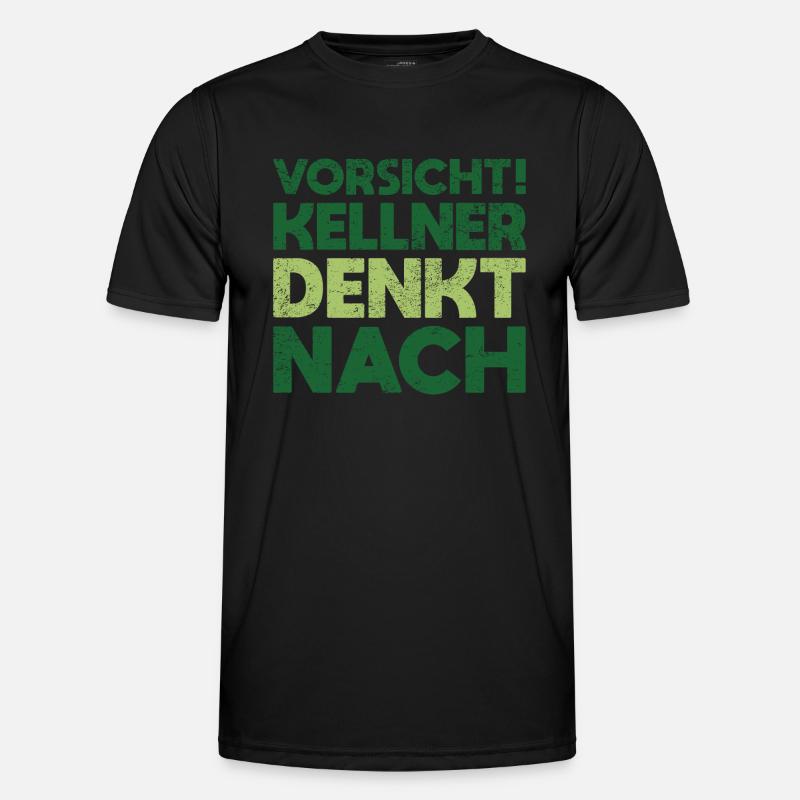 Vorsicht! Kellner Denkt Nach - Männer Funktions-T-Shirt - Schwarz