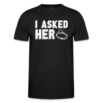 I Asked Her Wedding Gift Engagement - Men's Functional T-Shirt - black - Front - AI Model Male 178 dark (178cm)