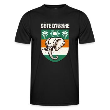 Carte avec le drapeau de la Côte d’Ivoire, - T-shirt sport Homme - noir - Devant - AI Model Male 178 dark (178cm)