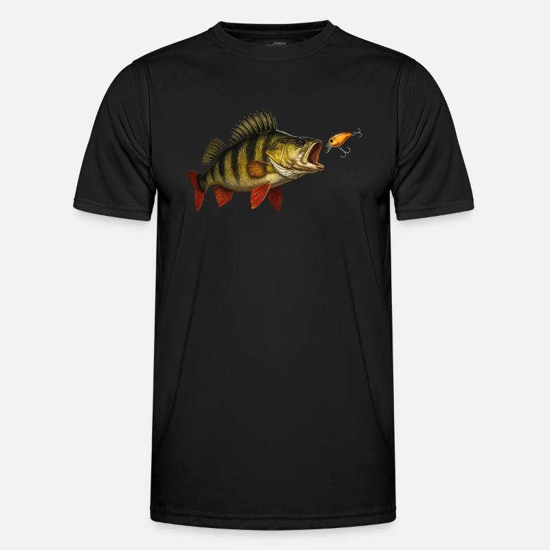 Perch at the Bite – Predatory Fish & Wobbler Design Men's Functional T-Shirt