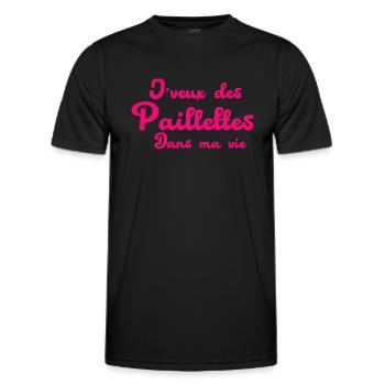 J'veux des paillettes dans ma vie - T-shirt sport Homme - noir - Devant - AI Model Male 178 dark (178cm)