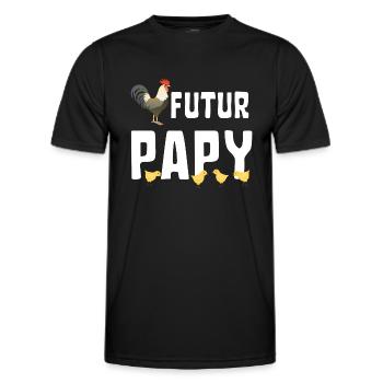 Futur Papy Coq avec Poussins Humour Grossesse - T-shirt sport Homme - noir - Devant - AI Model Male 178 dark (178cm)