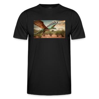 A realistic green orange dragon in the outback - Men's Functional T-Shirt - black - Front - AI Model Male 178 dark (178cm)