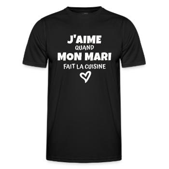 j aime mon mari / humour épouse - T-shirt sport Homme - noir - Devant - AI Model Male 178 dark (178cm)