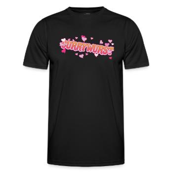 Cool currywurst with pink hearts design - Men's Functional T-Shirt - black - Front - AI Model Male 178 dark (178cm)