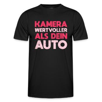 Kamera Wertvoller Als Dein Auto - Männer Funktions-T-Shirt - Schwarz - Vorne - AI Model Male 178 dark (178cm)