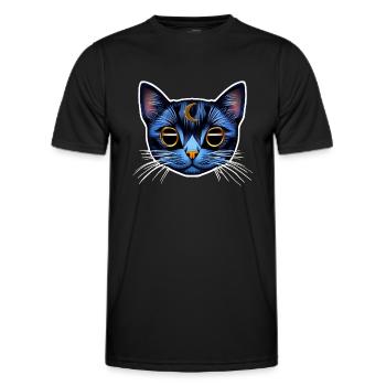 Katze mit Mondraum und Kosmos - Männer Funktions-T-Shirt - Schwarz - Vorne - AI Model Male 178 dark (178cm)