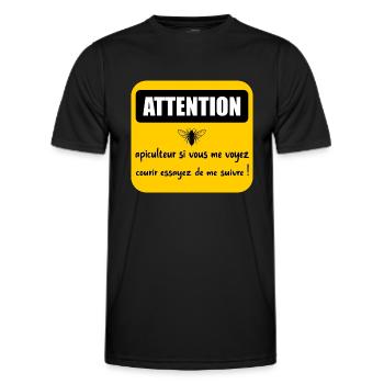 Attention apiculteur si vous me voyez courir - T-shirt sport Homme - noir - Devant - AI Model Male 178 dark (178cm)