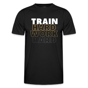 train hard work hard musculation fitness - T-shirt sport Homme - noir - Devant - AI Model Male 178 dark (178cm)