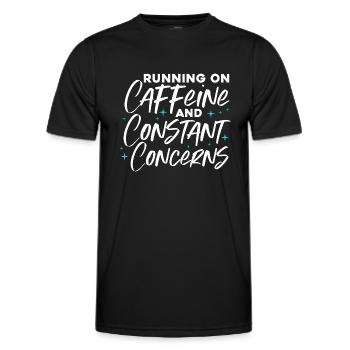 running on caffeine and constant concerns Design - Men's Functional T-Shirt - black - Front - AI Model Male 178 dark (178cm)