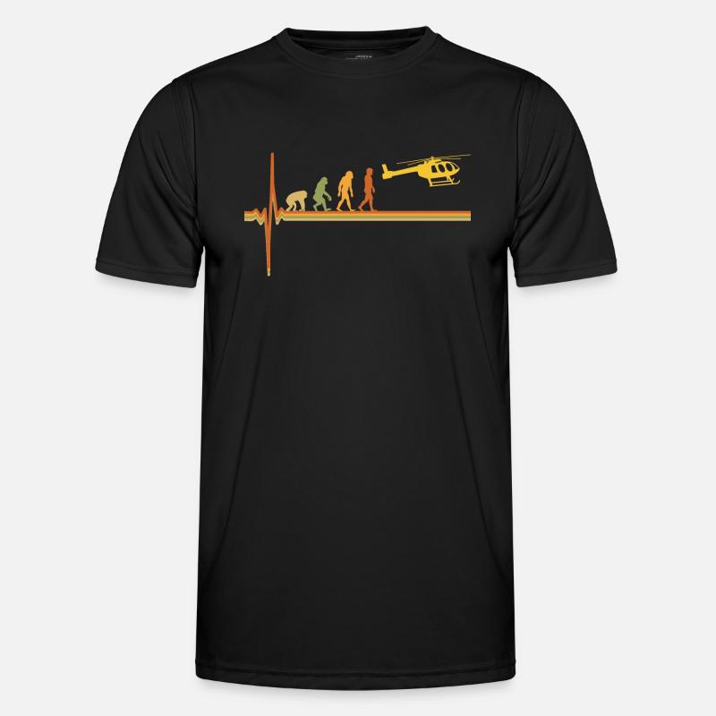 Hubschrauber Pilot EKG Herzschlag Evolution - Männer Funktions-T-Shirt - Schwarz