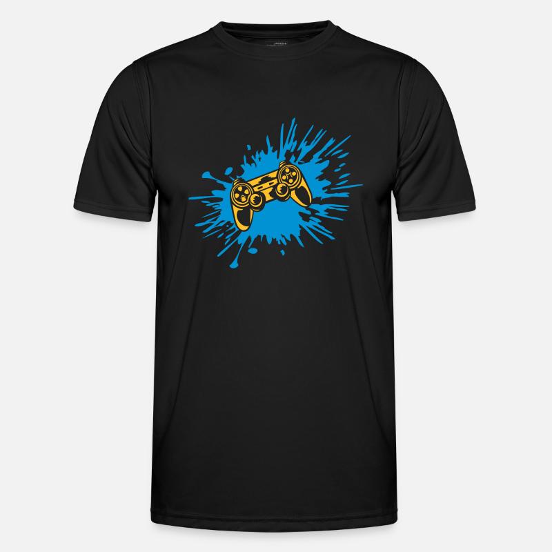 Tropfen Farbklecks Controller Konsole - Männer Funktions-T-Shirt - Schwarz