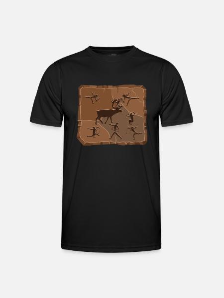 Hirsch Steinzeit - Männer Funktions-T-Shirt - Schwarz