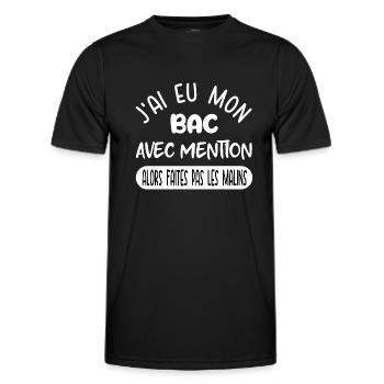 j'ai eu mon bac avec mention t-shirt diplômé - T-shirt sport Homme - noir - Devant - AI Model Male 178 dark (178cm)