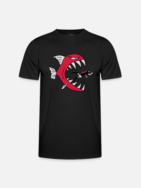 Monster Fish Eats Diver - Men's Functional T-Shirt - black