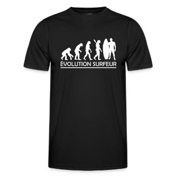 évolution surfeur / cadeau surfeur - T-shirt sport Homme - noir - Devant - AI Model Male 178 dark (178cm)