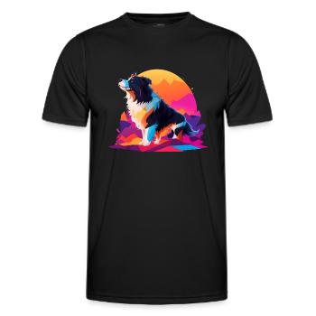 Verspielter Hund vor buntem Hintergrund - Männer Funktions-T-Shirt - Schwarz - Vorne - AI Model Male 178 dark (178cm)