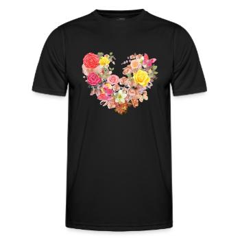 Ffleurs,Coeur,Cœur de fleur,Fleurs,Fleurs,Rouge - T-shirt sport Homme - noir - Devant - AI Model Male 178 dark (178cm)