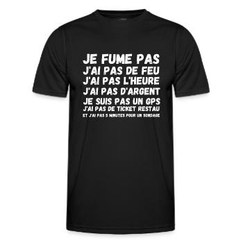 je fume pas j'ai pas de feu - T-shirt sport Homme - noir - Devant - AI Model Male 178 dark (178cm)