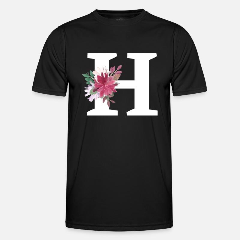 Buchstabe h blumig - Männer Funktions-T-Shirt - Schwarz