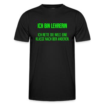 Ich bin Lehrerin - ich rette die Welt - Männer Funktions-T-Shirt - Schwarz - Vorne - AI Model Male 178 dark (178cm)