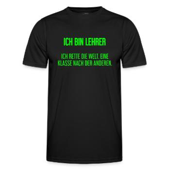 Ich bin Lehrer - ich rette die Welt - Männer Funktions-T-Shirt - Schwarz - Vorne - AI Model Male 178 dark (178cm)