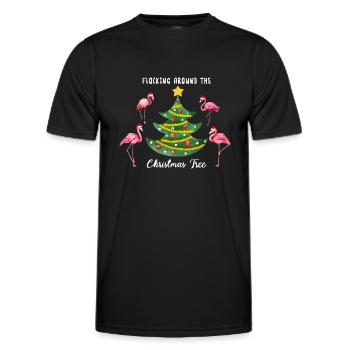 Flamant rose floquant autour de l’arbre de Noël - T-shirt sport Homme - noir - Devant - AI Model Male 178 dark (178cm)