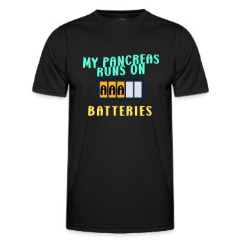 My pancreas runs on AAA batteries W - Men's Functional T-Shirt - black - Front - AI Model Male 178 dark (178cm)
