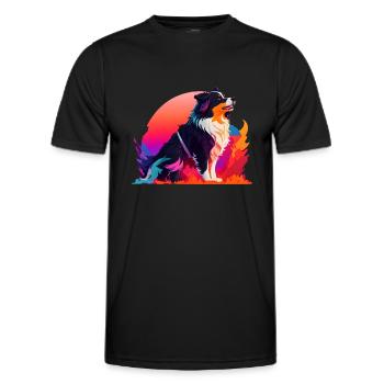 Verspielter Hund vor buntem Hintergrund - Männer Funktions-T-Shirt - Schwarz - Vorne - AI Model Male 178 dark (178cm)