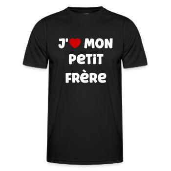J' AIME petit frère - T-shirt sport Homme - noir - Devant - AI Model Male 178 dark (178cm)