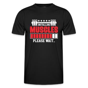 Installing Muscles please wait. Bodybuilding gym - Men's Functional T-Shirt - black - Front - AI Model Male 178 dark (178cm)