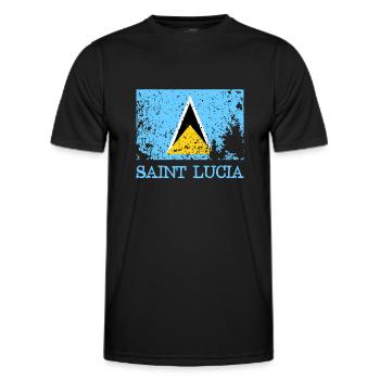 Saint Lucia Grunge Flag - Castries - West Indies - Männer Funktions-T-Shirt - Schwarz - Vorne - AI Model Male 178 dark (178cm)