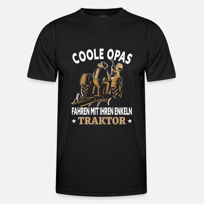 Opa und Enkel mit Traktor - Männer Funktions-T-Shirt - Schwarz