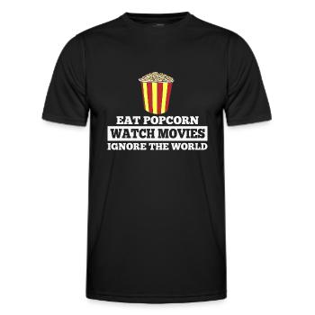 Popcorn essen, Filme schauen, die Welt ignorieren... - Männer Funktions-T-Shirt - Schwarz - Vorne - AI Model Male 178 dark (178cm)
