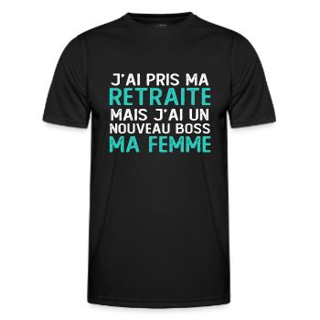 J'ai pris ma retraite , je travaille pour ma femme - T-shirt sport Homme - noir - Devant - AI Model Male 178 dark (178cm)