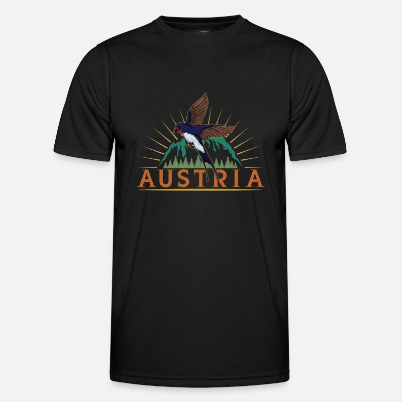 Austria Berg Wald Rauchschwalbe Vogel Männer Funktions-T-Shirt