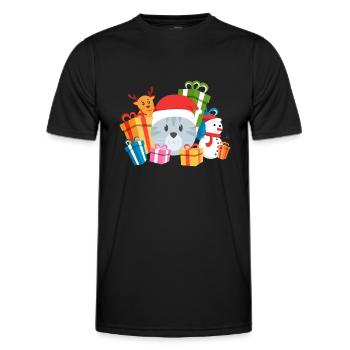 Christmas Cat Present - Men's Functional T-Shirt - black - Front - AI Model Male 178 dark (178cm)