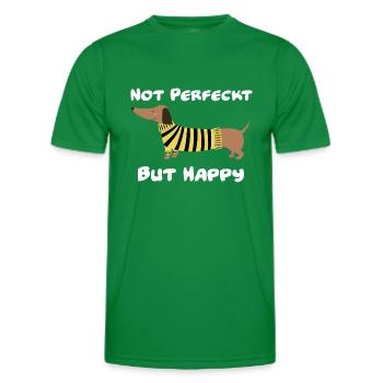 Drôle de teckel avec l’écriture " Not Perfect, but Hap - T-shirt sport Homme - vert - Devant - AI Model Male 178 dark (178cm)