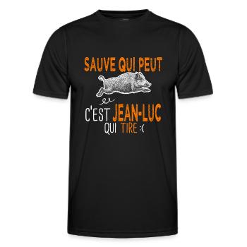 Jean luc c est Jean luc qui tire Humour Chasseur - T-shirt sport Homme - noir - Devant - AI Model Male 178 dark (178cm)