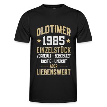 LUSTIG 41. GEBURTSTAG OLDTIMER 1985 EINZELSTÜCK - Männer Funktions-T-Shirt - Schwarz - Vorne - AI Model Male 178 dark (178cm)