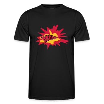 boom text fire flame hot tnt dynamite explode - Men's Functional T-Shirt - black - Front - AI Model Male 178 dark (178cm)