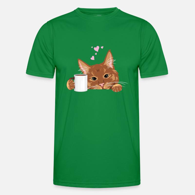 Coup d’œil mignon chat roux avec tasse à café T-shirt sport Homme