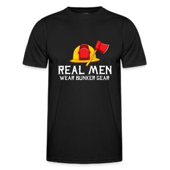 De vrais hommes portent un équipement de bunker pompier Rett - T-shirt sport Homme - noir - Devant - AI Model Male 178 dark (178cm)