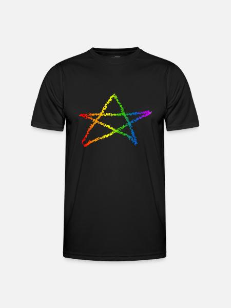 Pentagram regnbue farver gotisk goth okkult - Funktionsshirt til herrer - sort