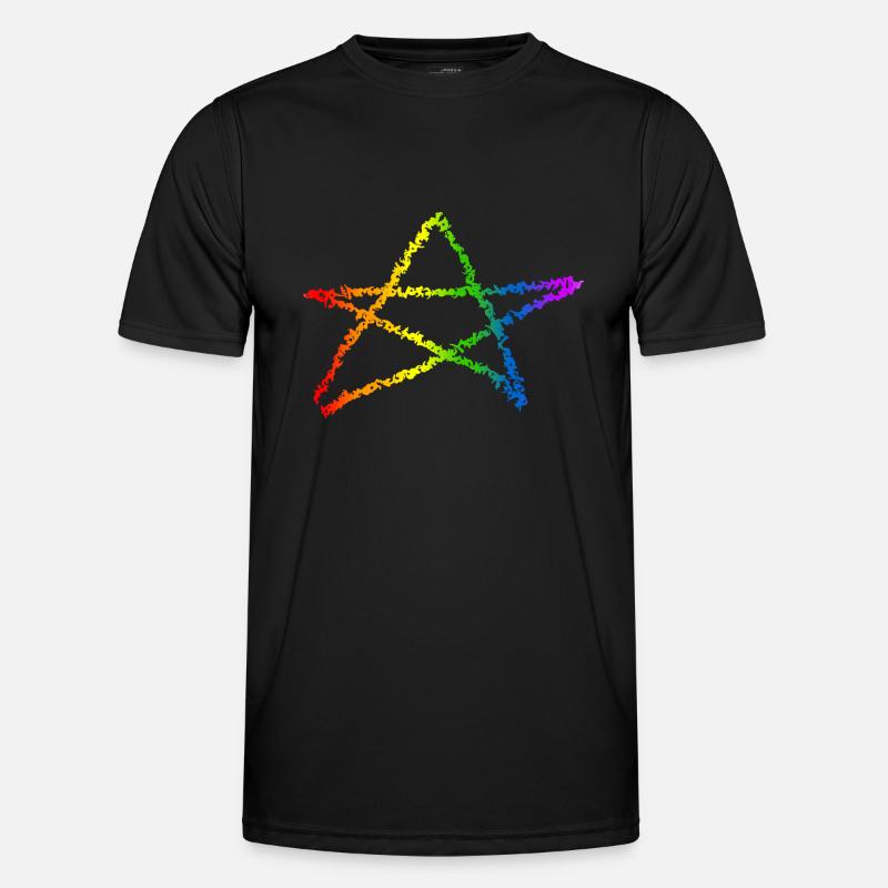 Pentagramm Regenbogen Farben gothic goth okkulte Männer Funktions-T-Shirt