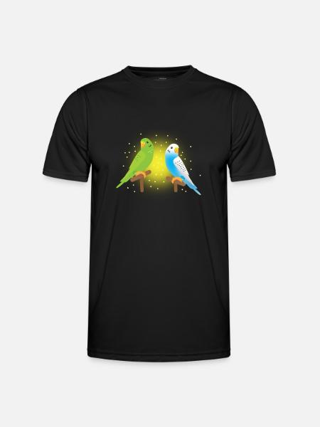 two cute green and blue budgies budgerigar - Men's Functional T-Shirt - black