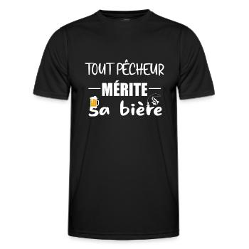 Tout pêcheur mérite sa bière t-shirt homme - T-shirt sport Homme - noir - Devant - AI Model Male 178 dark (178cm)