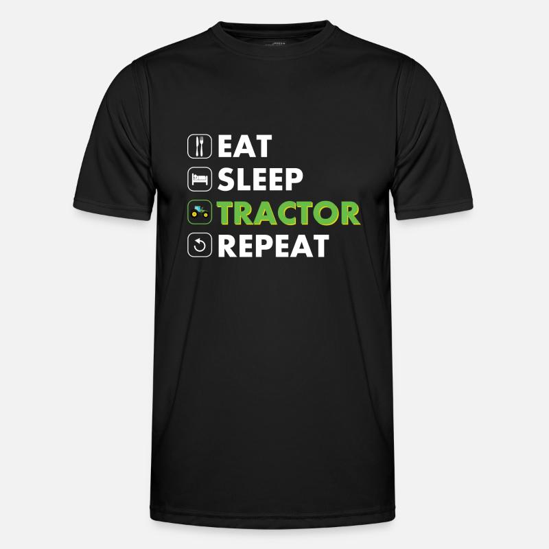 Tractor eat sleep repeat white - Men's Functional T-Shirt - black