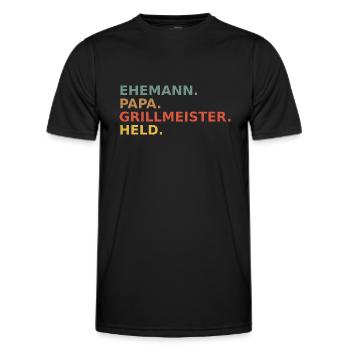 Husband Papa Grill Master Hero Vintage Retro - Men's Functional T-Shirt - black - Front - AI Model Male 178 dark (178cm)