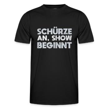 Schürze An, Show Beginnt - Männer Funktions-T-Shirt - Schwarz - Vorne - AI Model Male 178 dark (178cm)